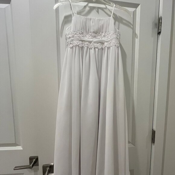 David's Bridal Spaghetti Strap Chiffon Baby Doll Flower Girl Dress with Jacket - Picture 1 of 11